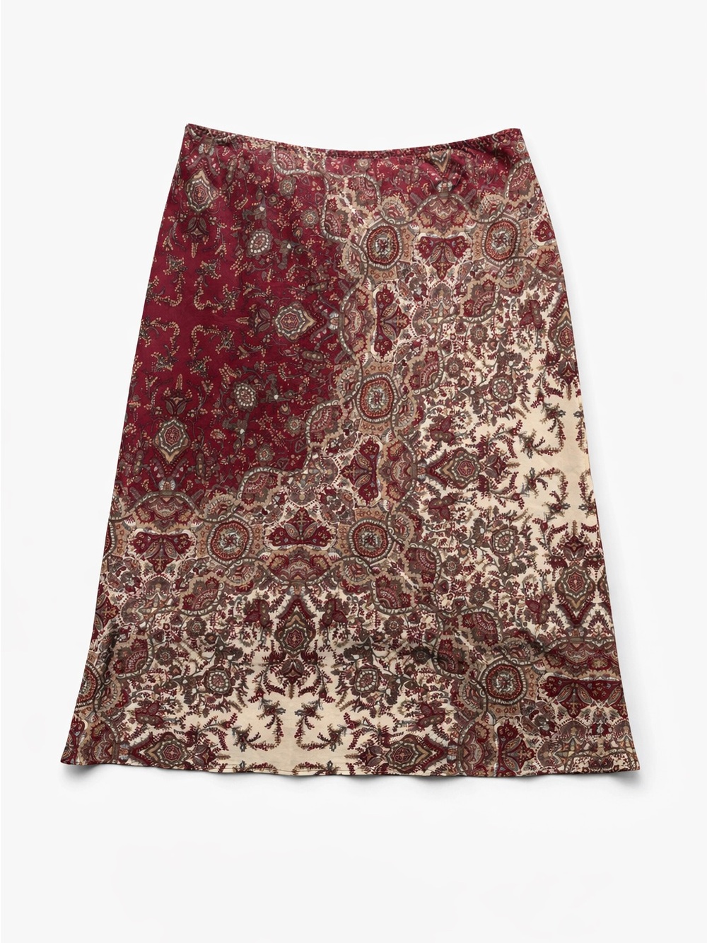 Banana Republic 100% Silk Burgundy Floral Paisley Print Midi Skirt Size 8